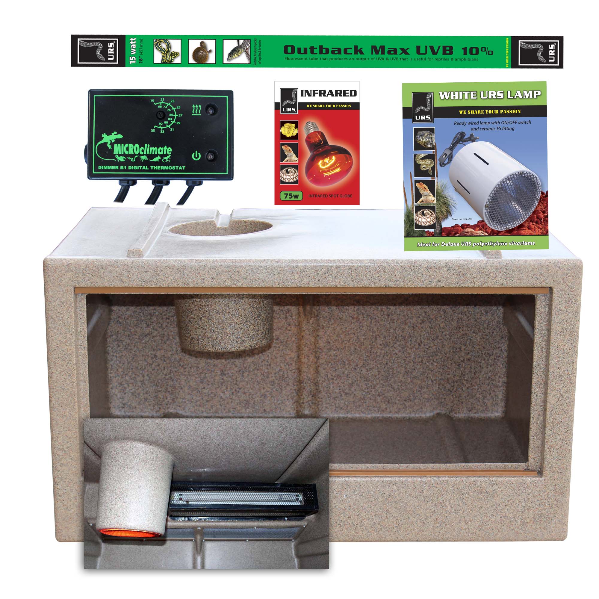 02.07aDL Deluxe Medium URS Vivarium Sandstone Heat & Light Pkg (DOME)