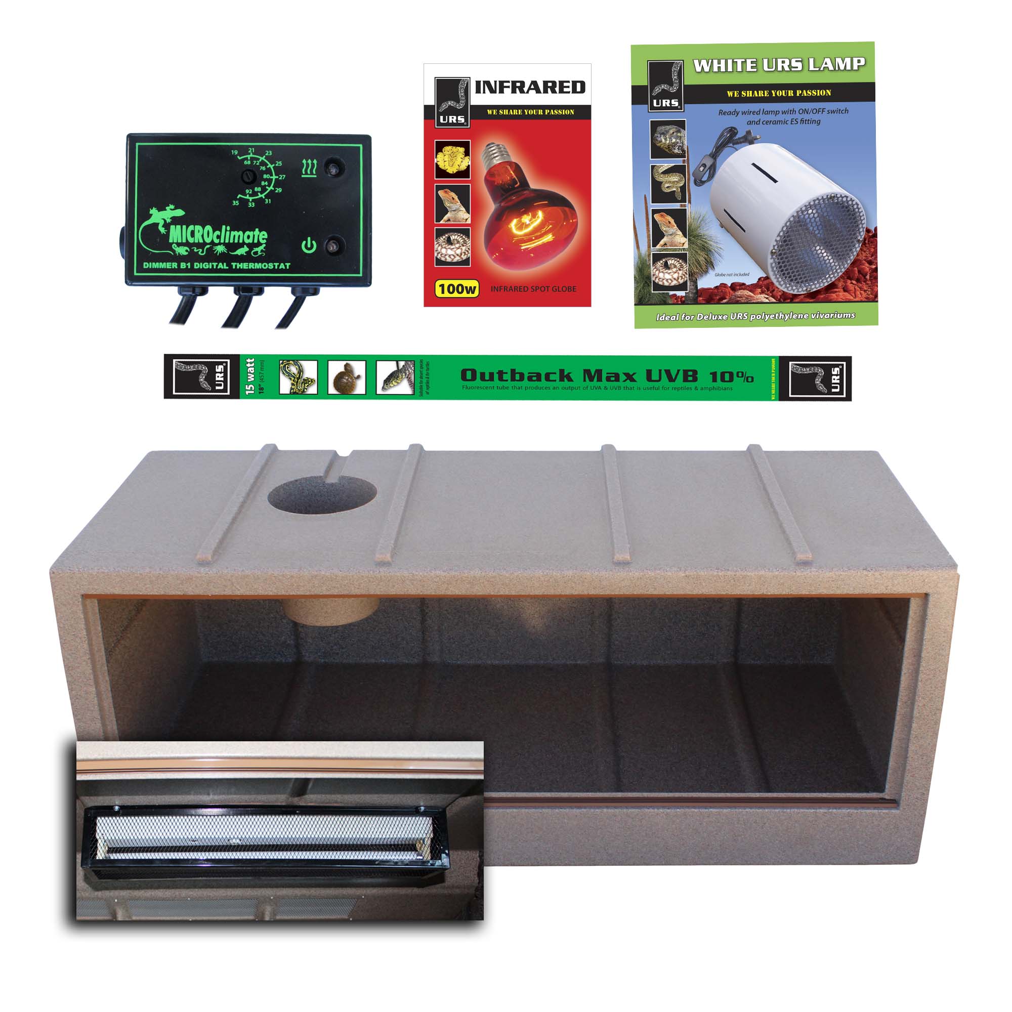 02.08aDL Deluxe Large URS Vivarium Sandstone Heat & Light Pkg (DOMED)