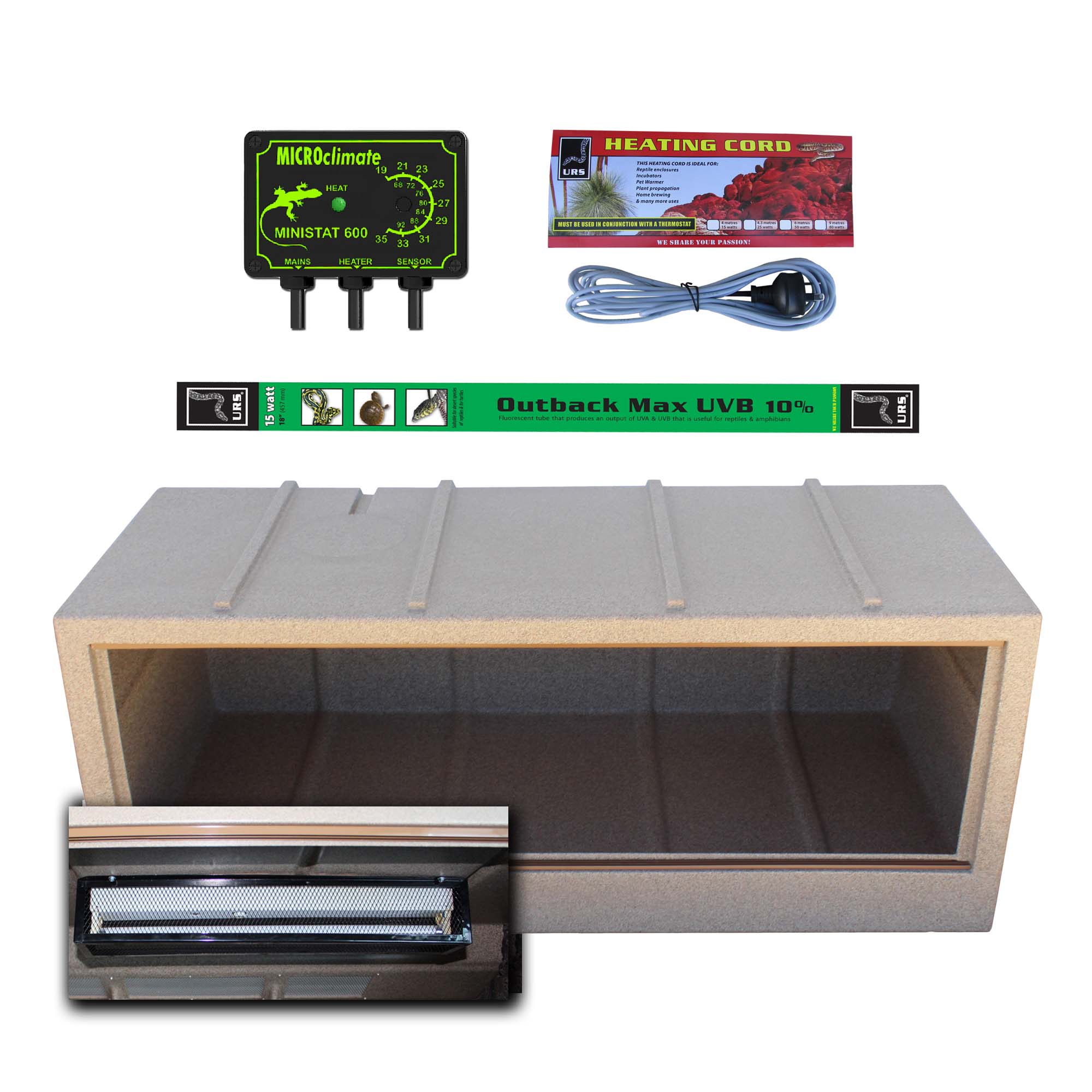 02.08aHL Deluxe Large URS Vivarium S/S Heat & Light Pkg (NO DOME)
