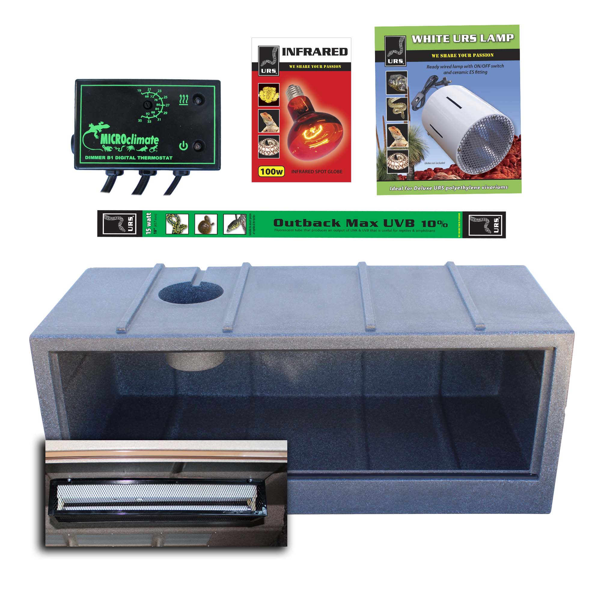 02.08bDL Deluxe Large URS Vivarium Millstone Heat & Light Pkg (DOMED)