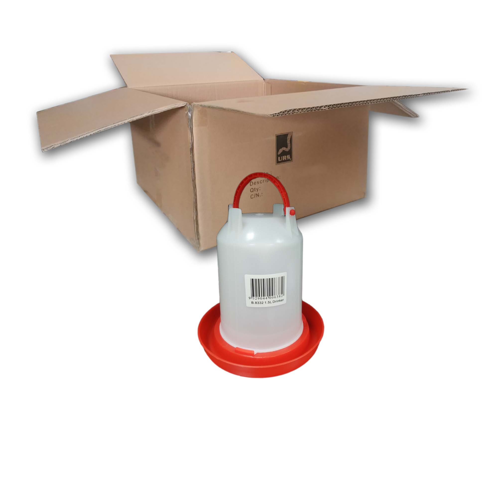 B.8332 iPetz Plastic Bird/Poultry Drinker 1.5Lt - Red&White (BOX of 10)