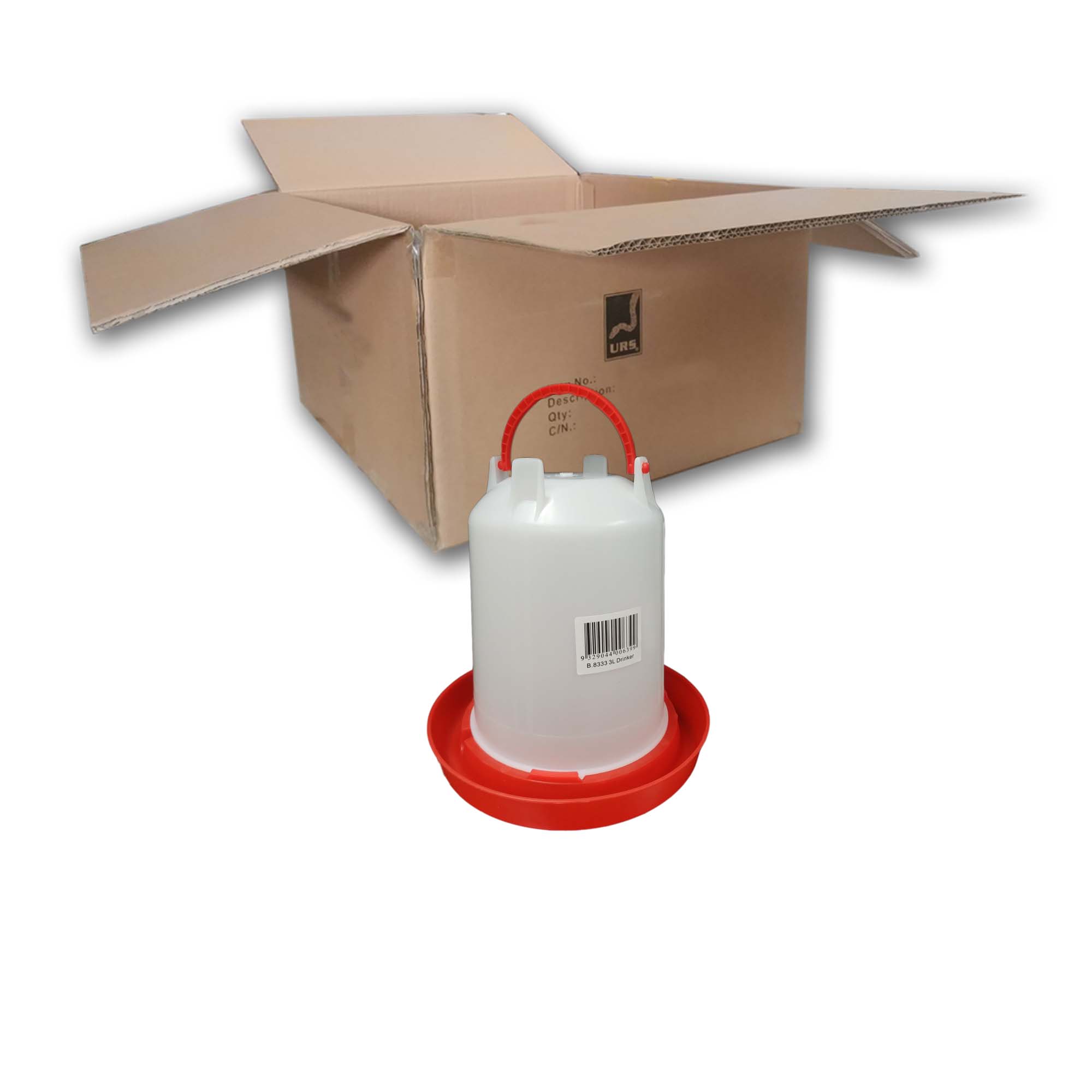 B.8333 iPetz Plastic Bird/Poultry Drinker 3Lt - Red&White (BOX of 10)