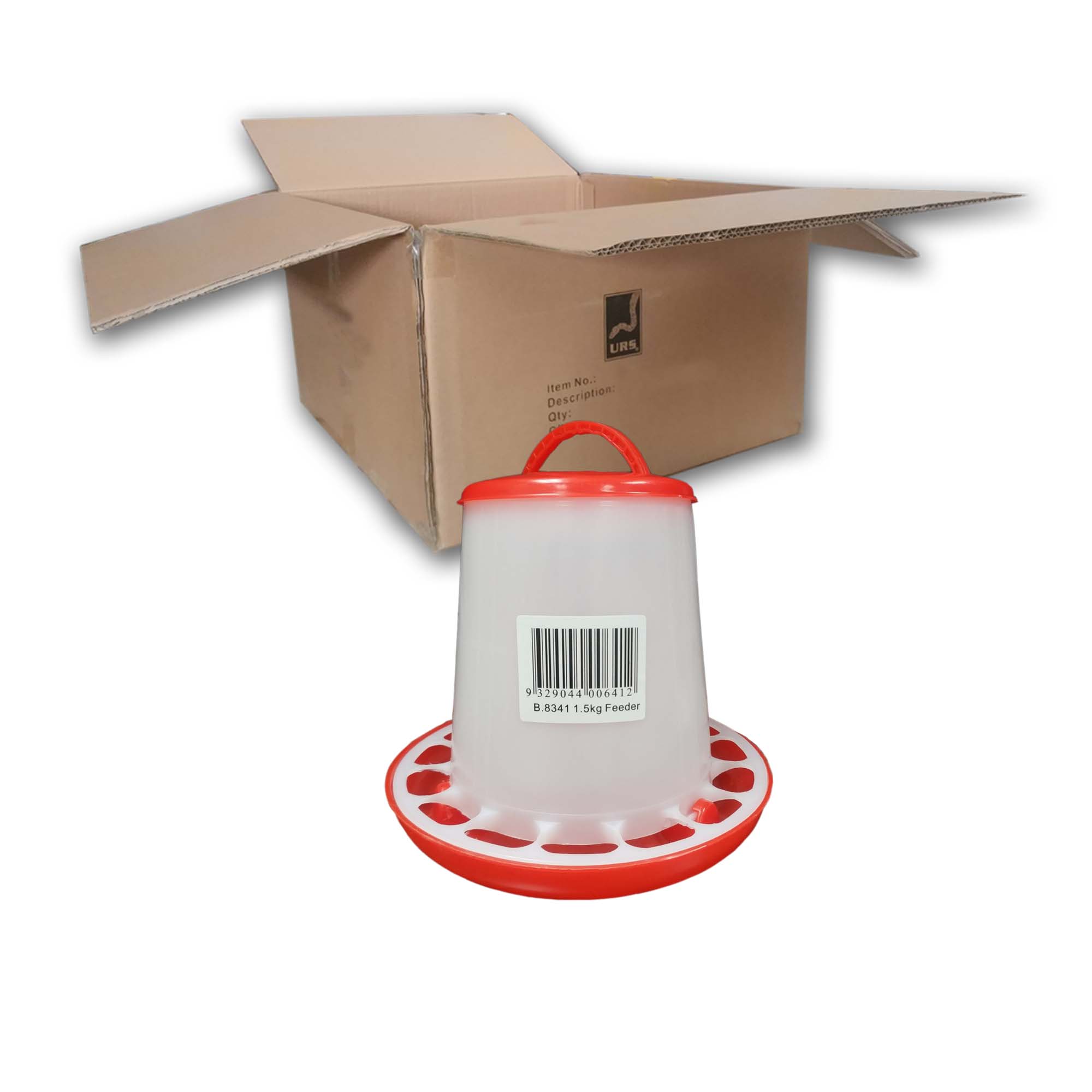 B.8341 iPetz Plastic Bird/Poultry Feeder 1.5kg - Red&White (BOX of 10)