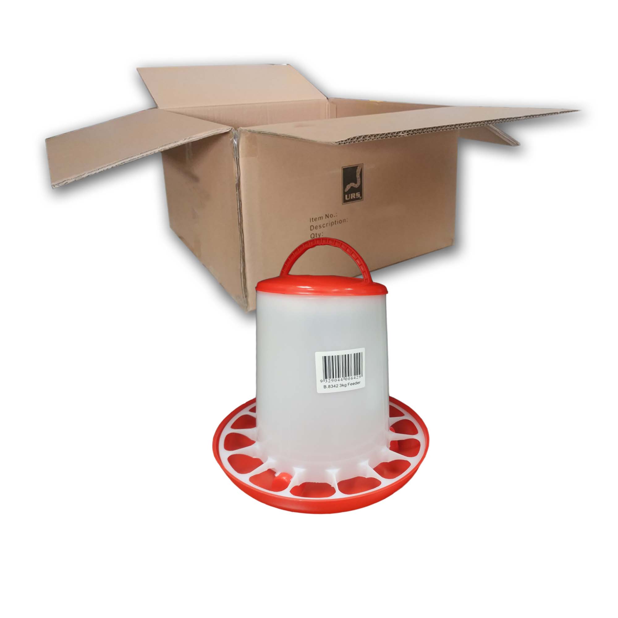 B.8342 iPetz Plastic Bird/Poultry Feeder 3kg - Red&White (BOX of 10)