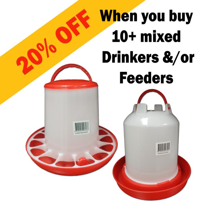 Red & White Plastic Feeders & Drinkers <br> Buy 10+ Mixed for 20% Off